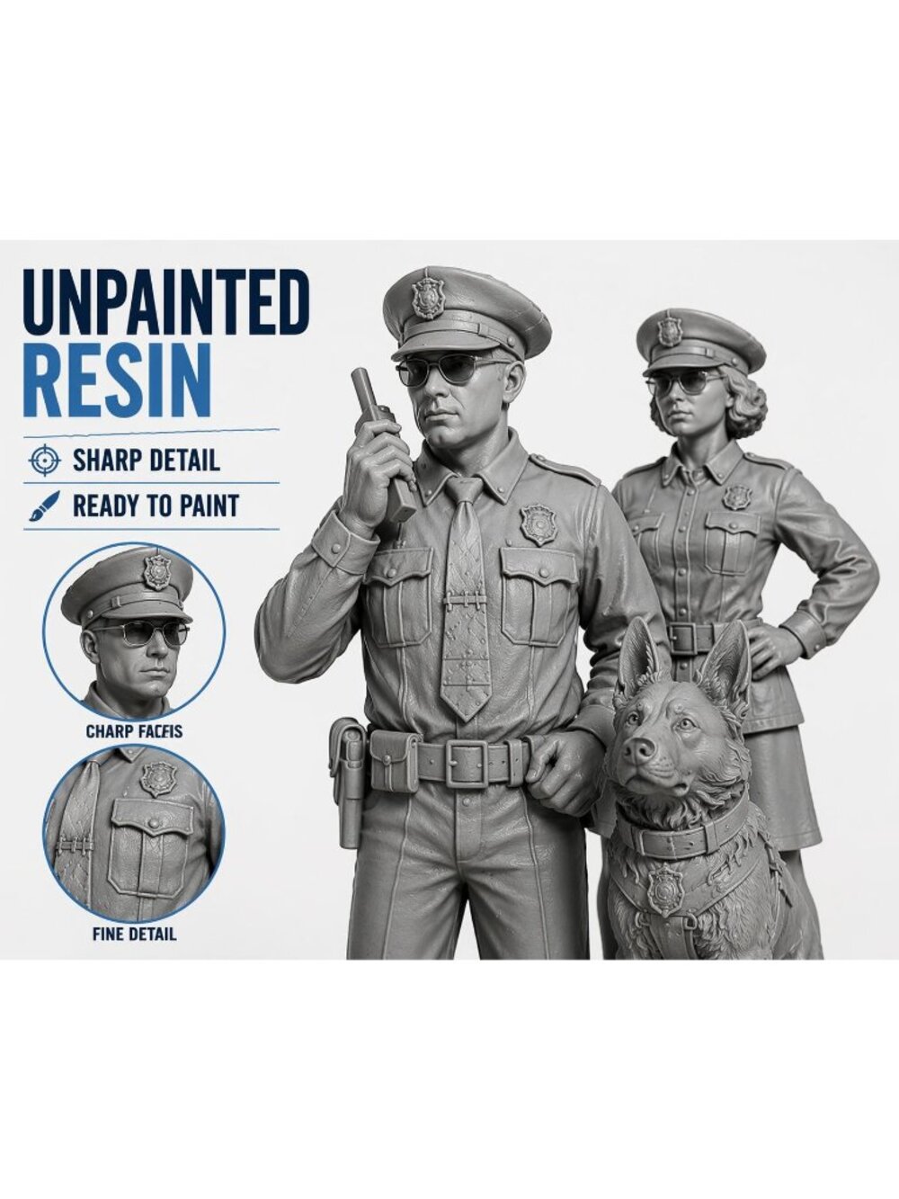 Police Figures – 8 Unpainted Resin Officers for Model Railroad & Dioramas 42mm - Picture 9 of 12